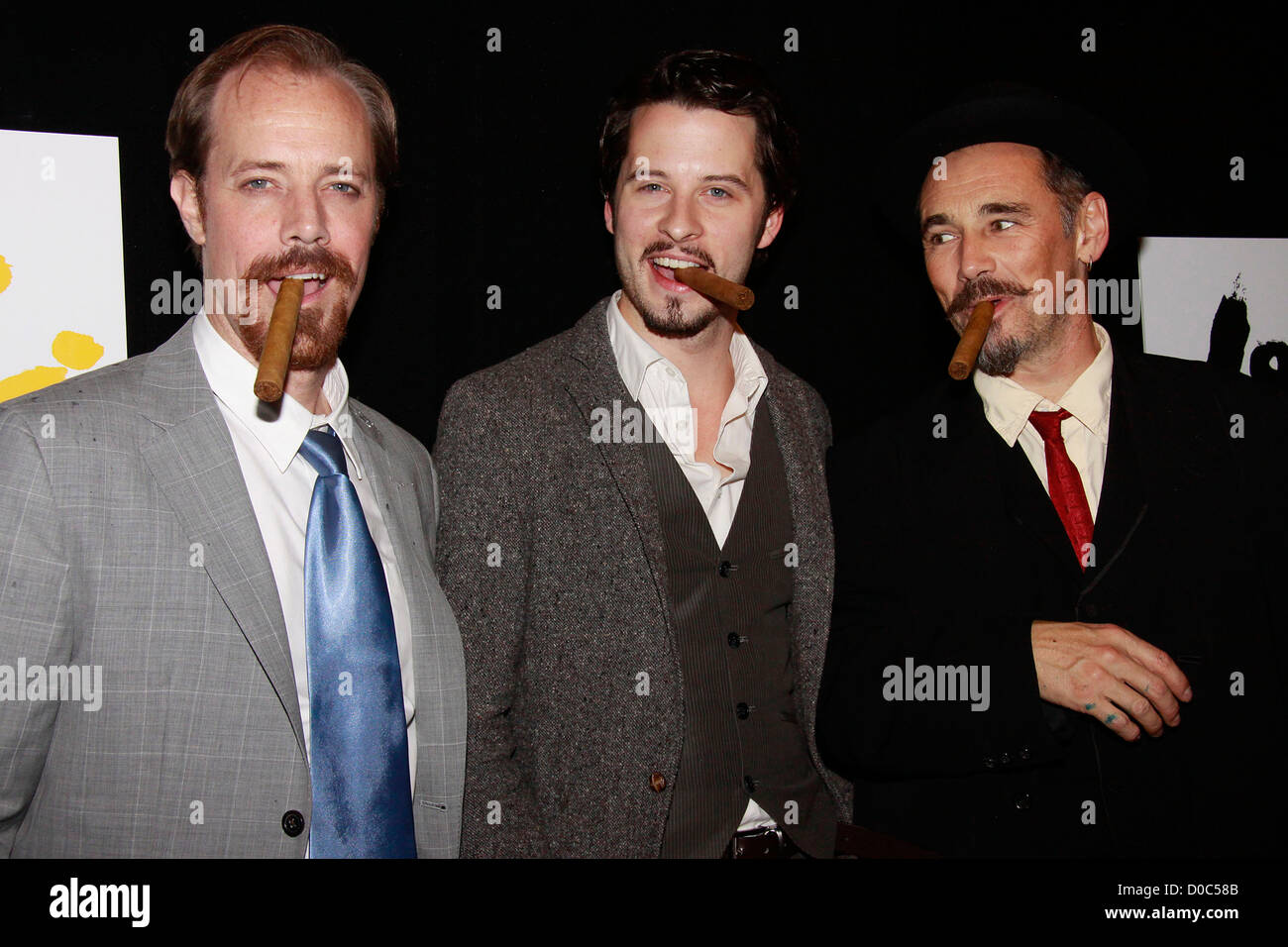 Robert Milligan, Michael Lonsdale y Mark Rylance abriendo la noche después de la parte de la producción de Broadway de "La Bete' Gotham Foto de stock