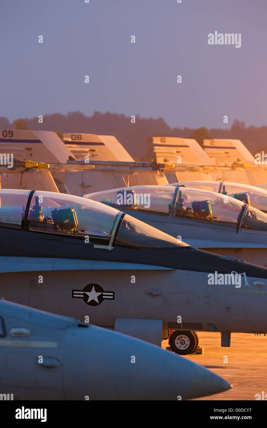 Infantería de Marina de los Estados Unidos D F/A-18 Hornets alineadas en la Base Aérea de Kuantan, Malasia. Foto de stock