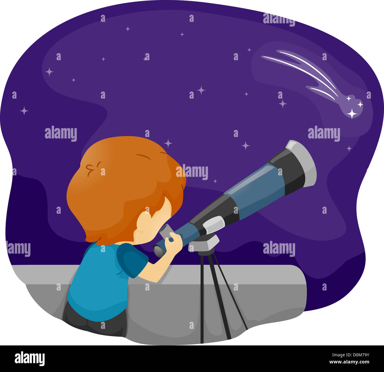 Ilustración de un niño utilizando un telescopio para ver las estrellas  Fotografía de stock - Alamy