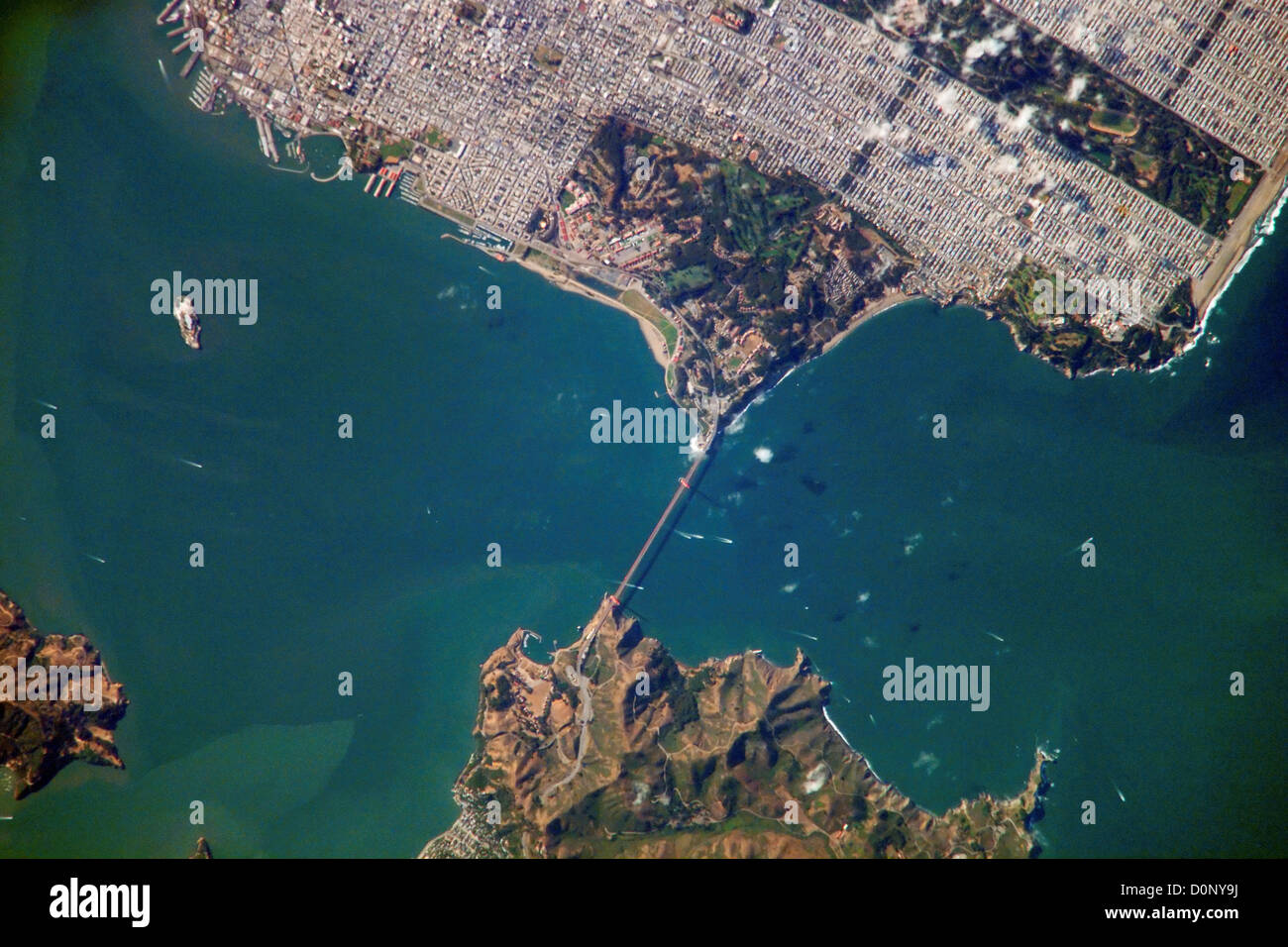 Vista orbital del Golden Gate Foto de stock
