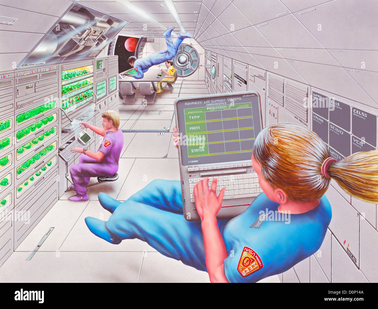 Los astronautas en el espacio de trabajo Foto de stock
