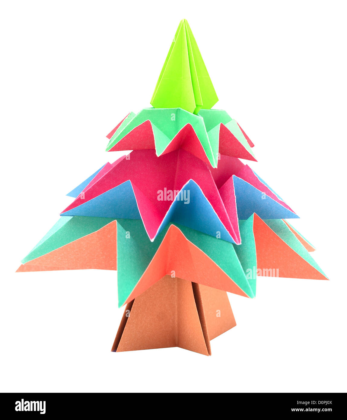 Origami árbol de Navidad sobre fondo blanco. Foto de stock