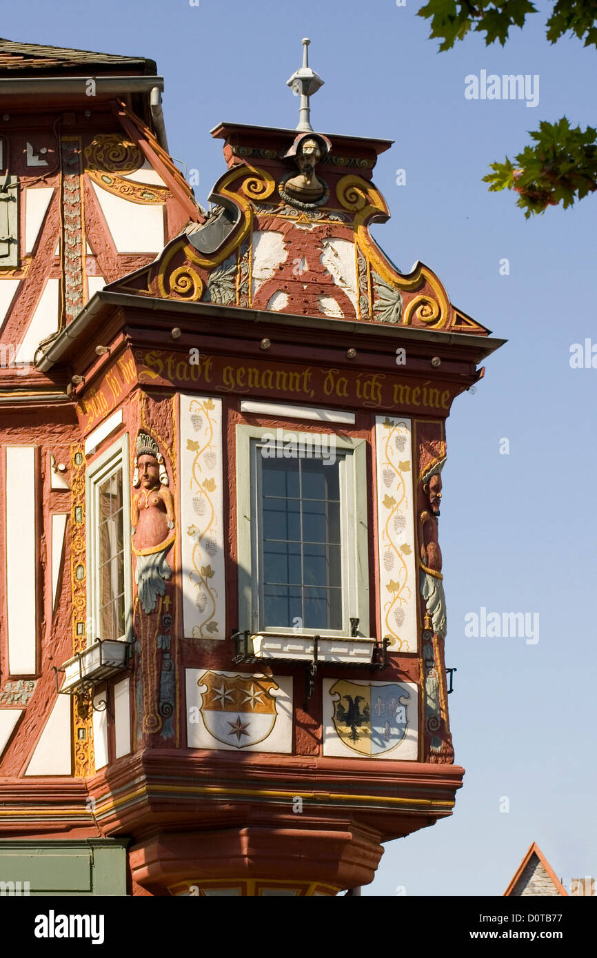 Hessen, Seligenstadt, ciudad de destino, Einhardhaus, 1596, bay window, Einhard, Karl el grande, conservación, monumentos, histor Foto de stock