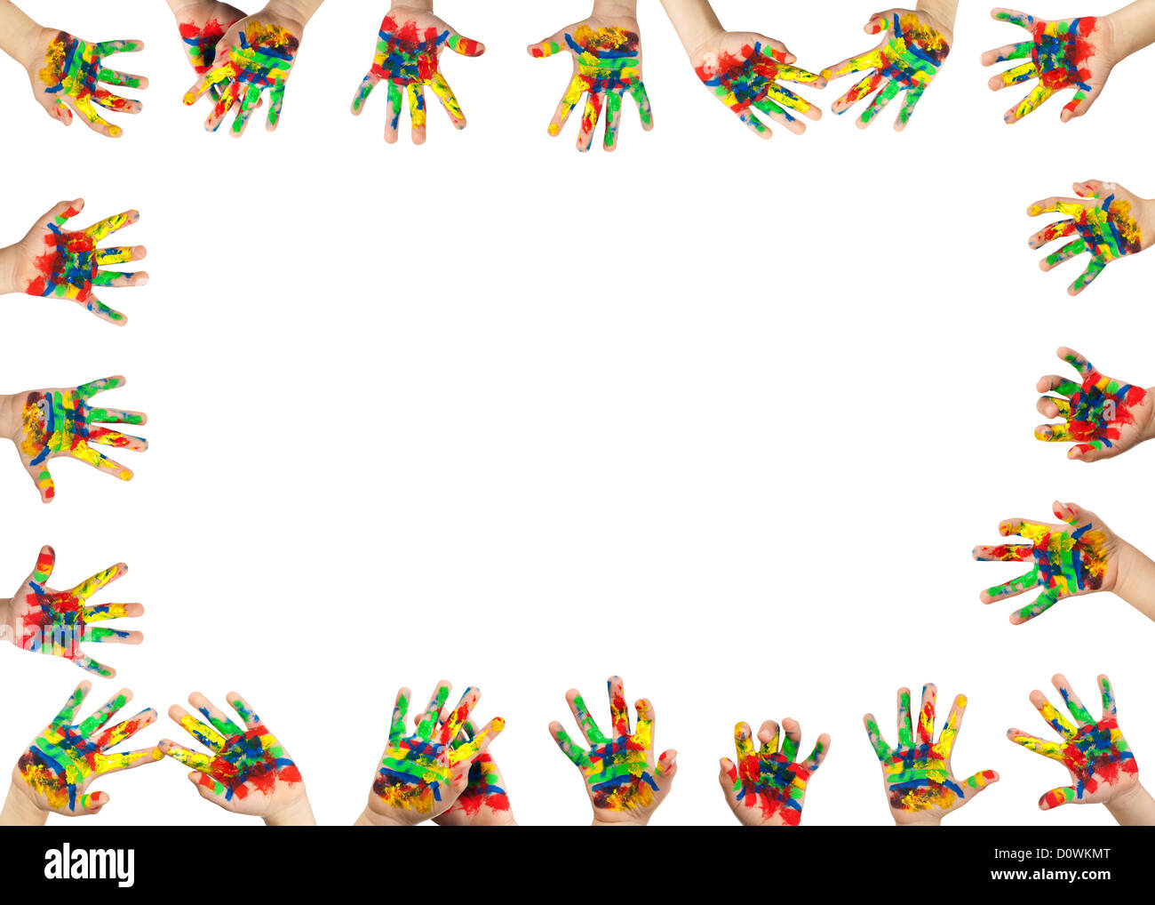 Las manos de los niños, pintadas con pintura de colores. Bebé marco de  borde Fotografía de stock - Alamy