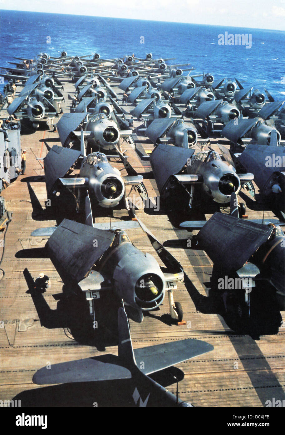 USS Yorktown, aeronaves navales, Grumman F6F-3 Hellcat, aviones, baraja, portaaviones, el Pacífico, el ejército, la II Guerra Mundial, 19 de noviembre Foto de stock