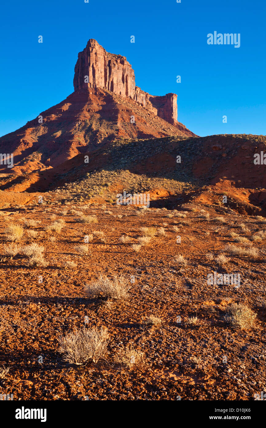 Roca arenisca roja, Valle Castillo al atardecer, cerca de Moab, Utah, EE.UU., Estados Unidos de América Foto de stock