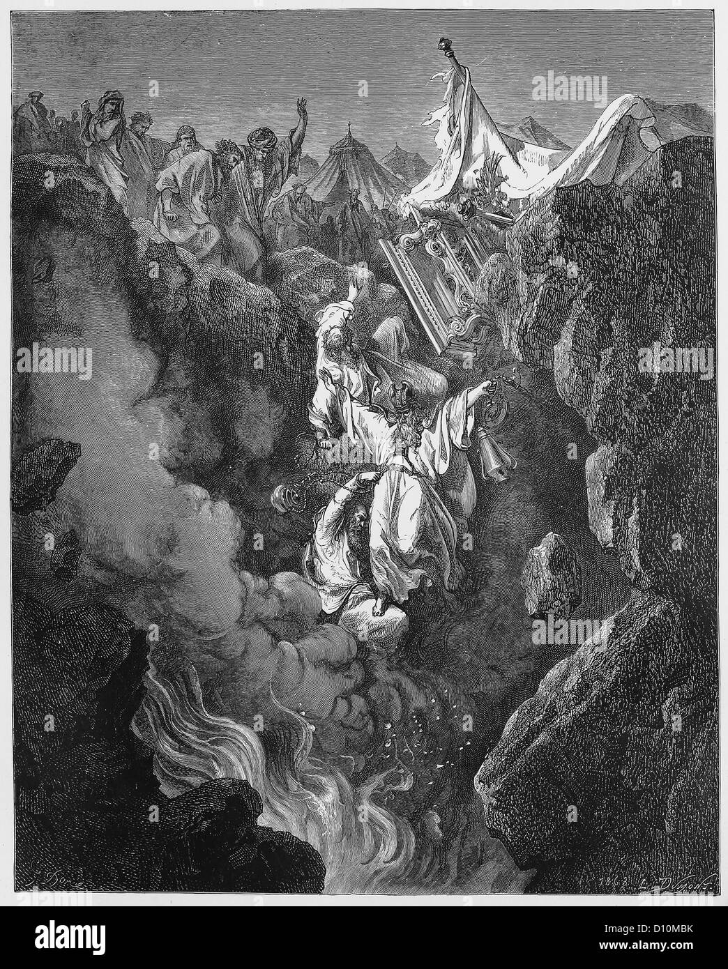 La muerte de Coré, de Dathán, y de Abiram - Imagen de las Santas Escrituras, el antiguo y el Nuevo Testamento libros publicados en la colección Foto de stock
