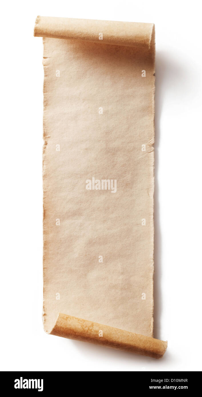 Vintage rollo de pergamino aislado sobre fondo blanco Foto de stock