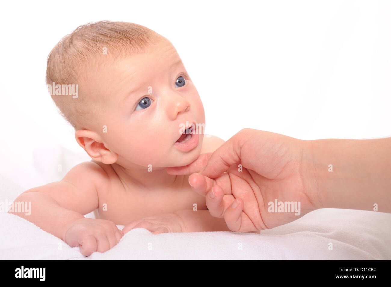 Bebé tenga cosquillas barbilla Foto de stock