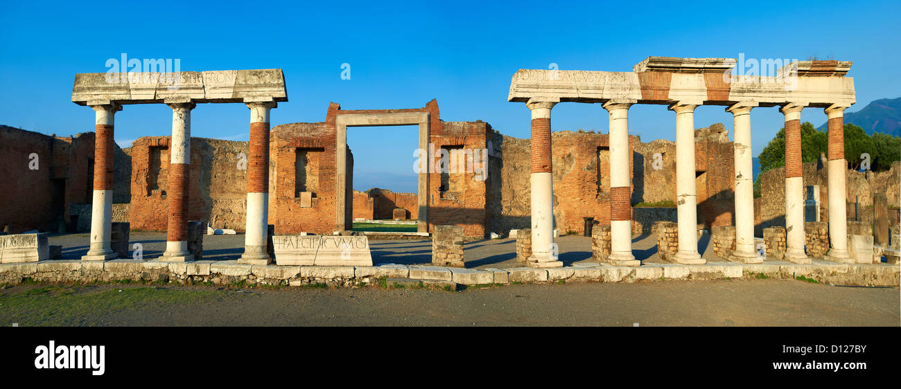 Las columnas romanas del edificio de Eumachia, Pompeya, Italia Foto de stock