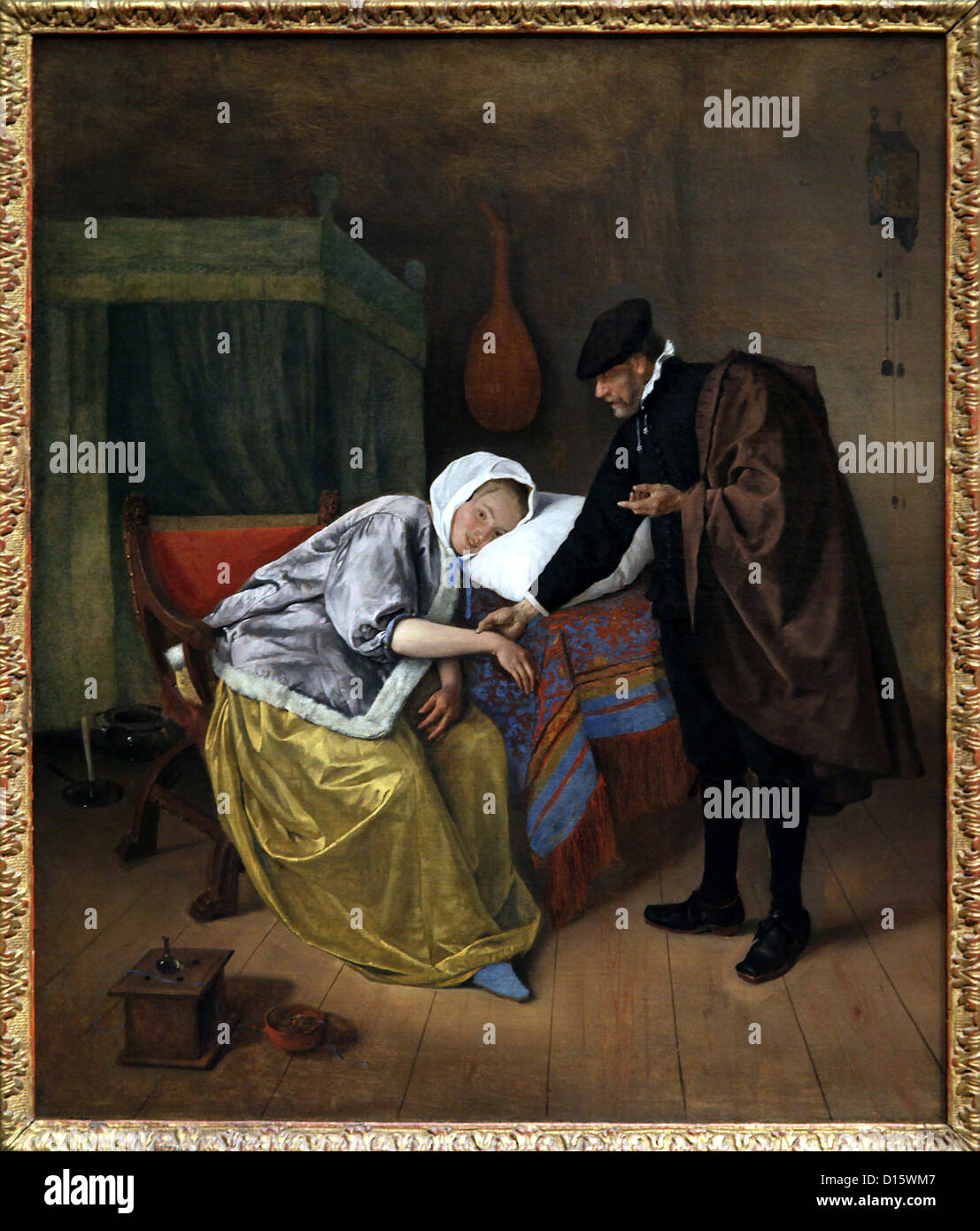Jan Steen,la enferma,1663,oleo sobre lienzo.Amsterdam,Holanda. Foto de stock