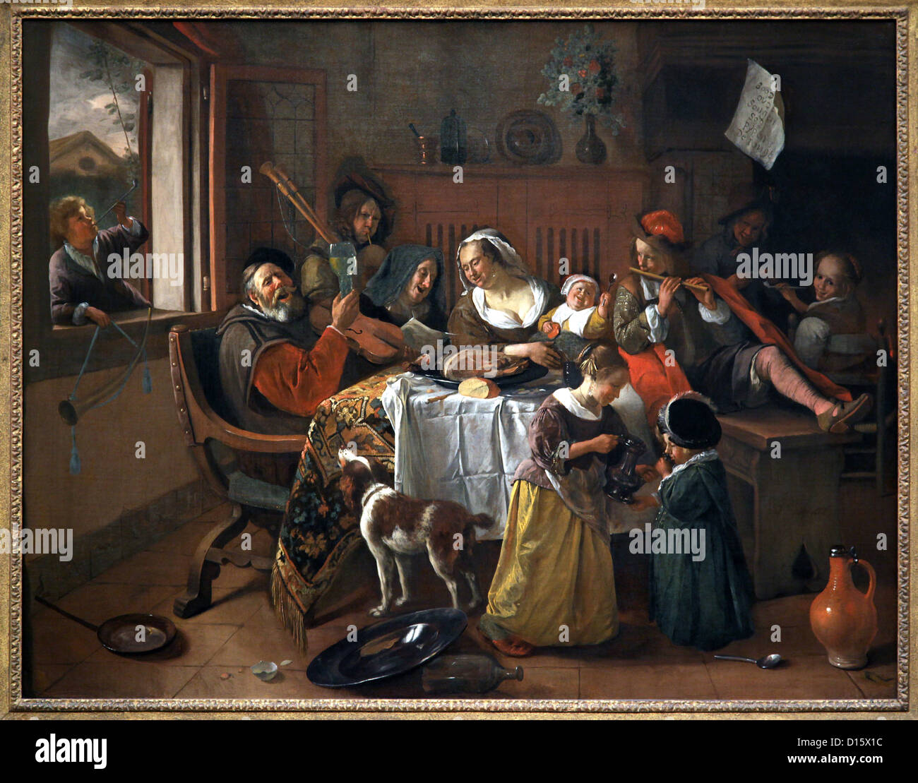 Jan Steen, la feliz familia,1668,oleo sobre lienzo.Amsterdam,Holanda. Foto de stock
