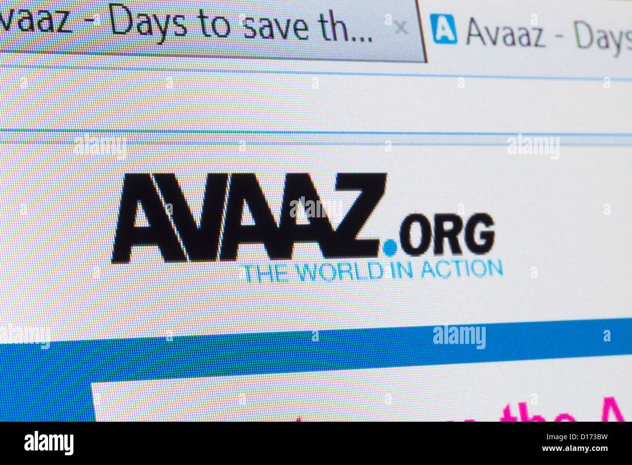 Captura de pantalla de la página principal de avaaz.org Foto de stock