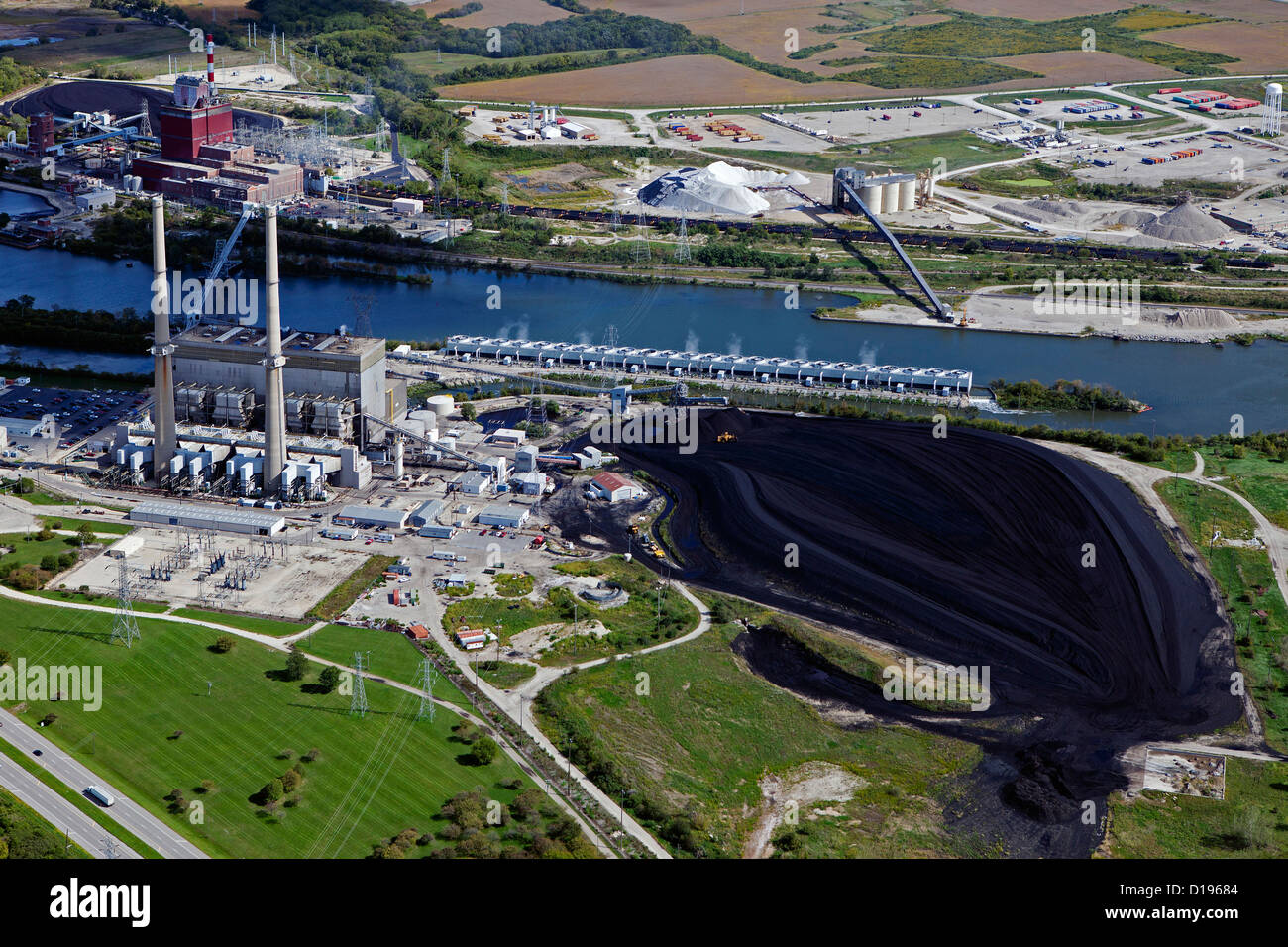 Fotografía aérea de la planta de generación de energía a partir del carbón de Joliet, Joliet, Illinois Foto de stock