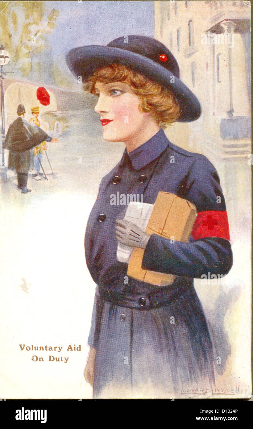 Guerra Mundial, una postal de la ayuda voluntaria de servicio Foto de stock