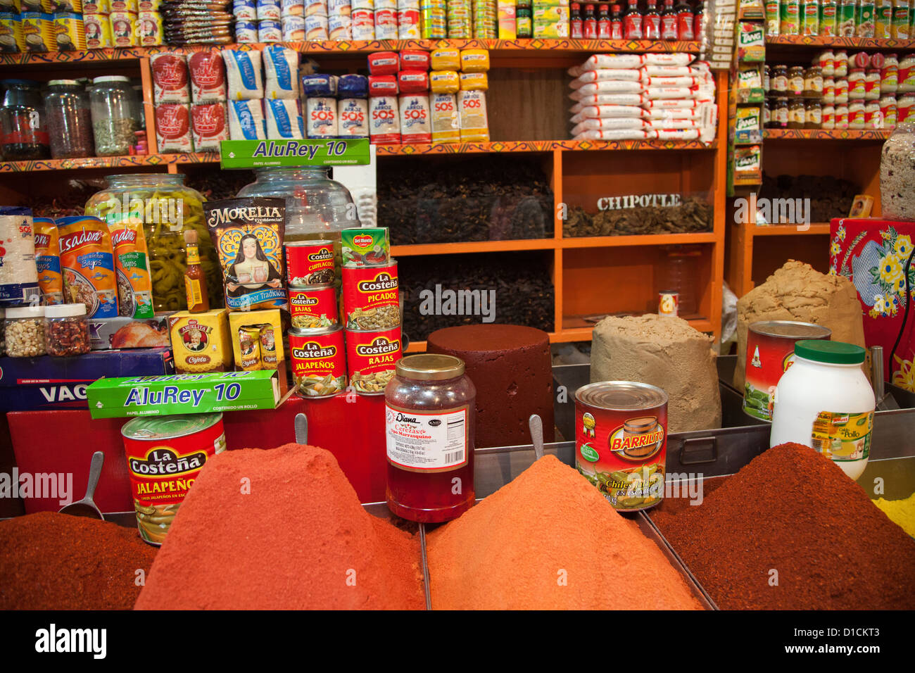 Bienes alimenticios y Mole salsas Trader en Xochimilco Mercado Ciudad