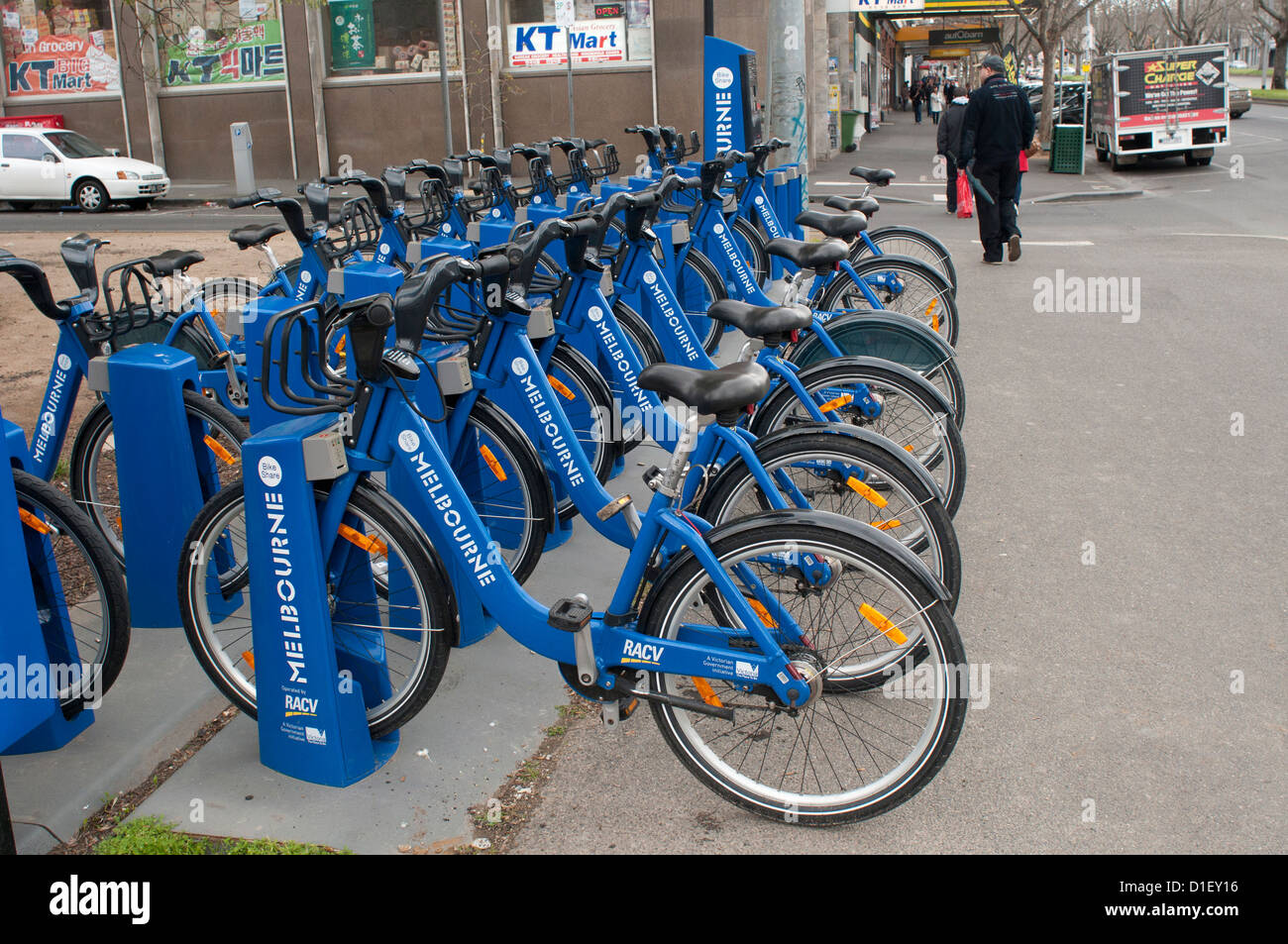 El sistema de alquiler de bicicletas de Melbourne Foto de stock