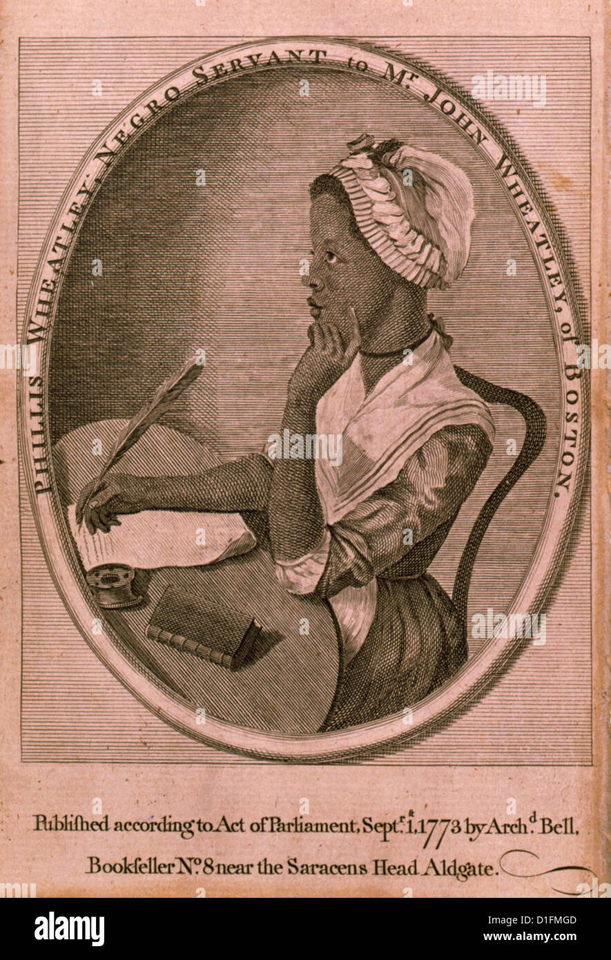 Phillis Wheatley, siervo al Sr. John Wheatley, de Boston. Publicado 1773 Foto de stock