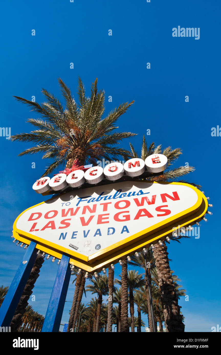 Bienvenido al centro de Las Vegas sign, Las Vegas, Nevada, Estados Unidos de América, América del Norte Foto de stock