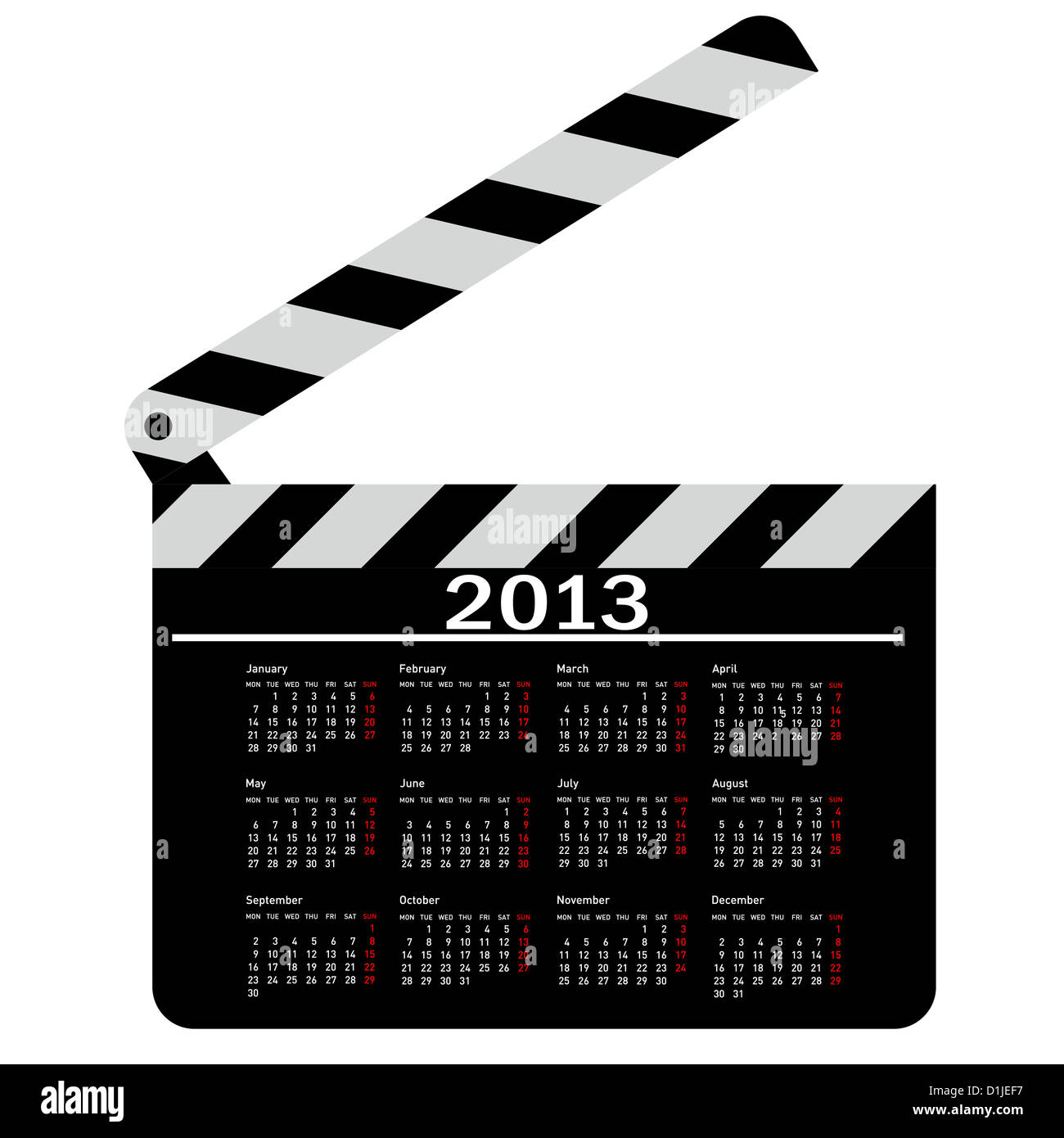 Calendario para 2013, movie clapper board. Foto de stock