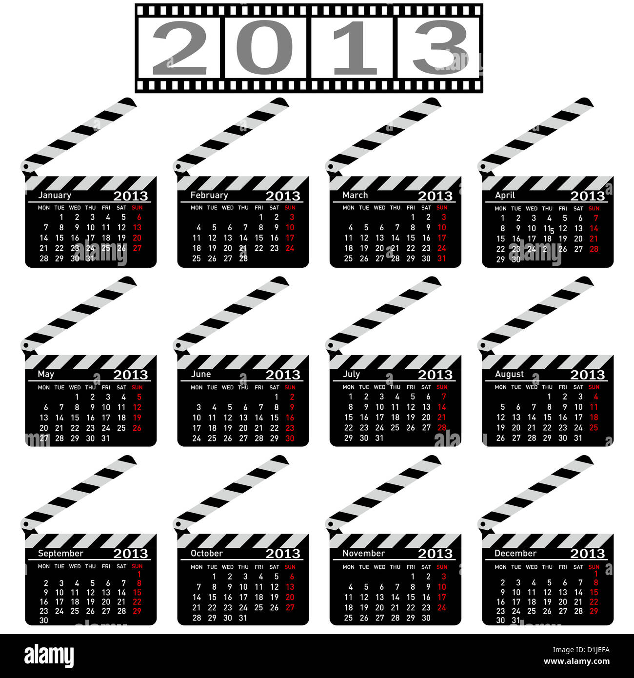Calendario para 2013, movie clapper board. Foto de stock