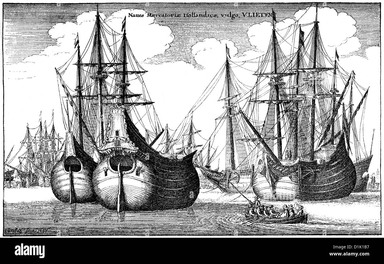 Los buques mercantes holandeses en el puerto, los buques de la Compañía Holandesa de las Indias Orientales, del siglo XVII, Foto de stock
