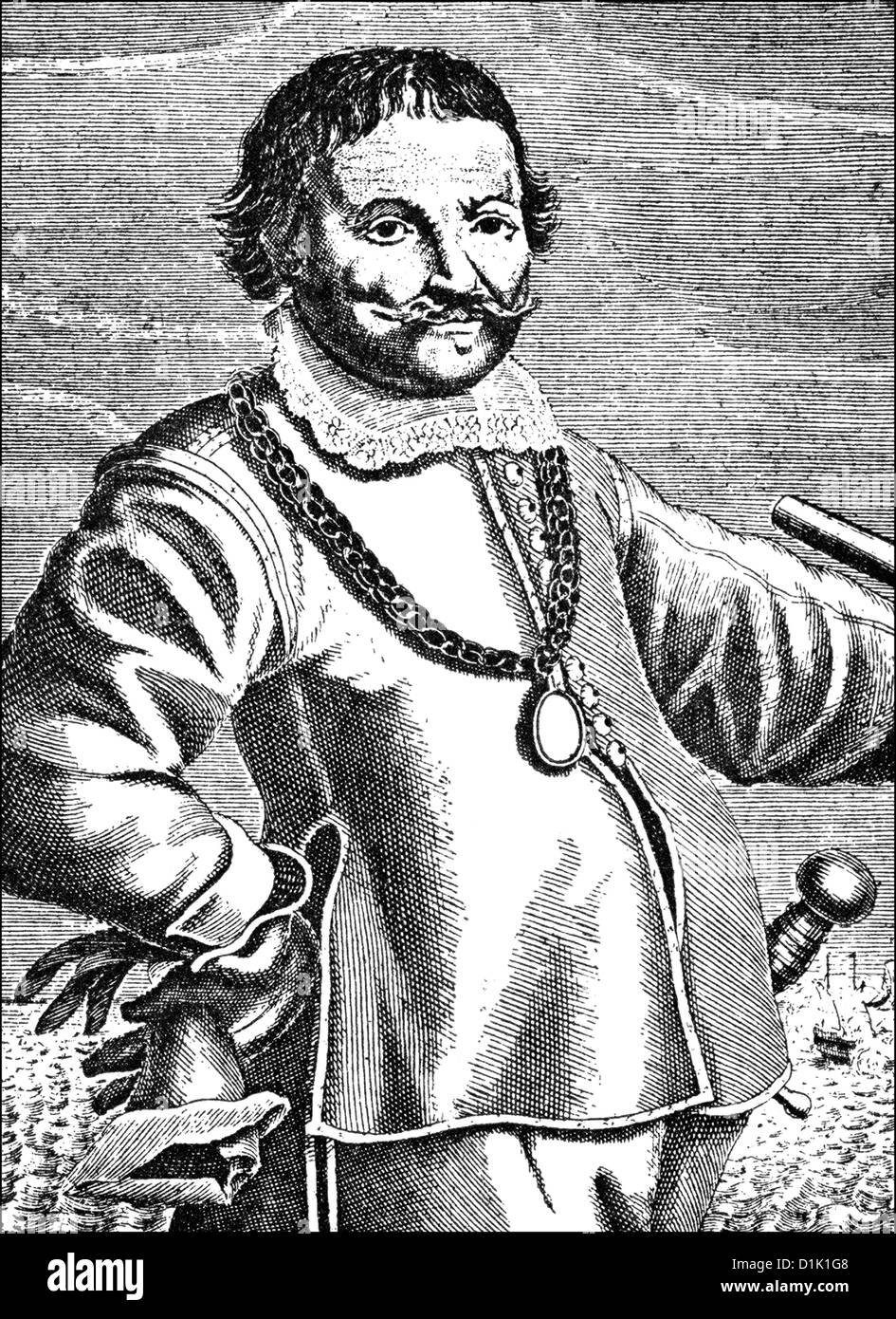 El almirante Van Trump o Almirante Maarten Harpertszoon Tromp, 1597-1653, el almirante de los Países Bajos, Primera guerra naval anglo-holandesa Foto de stock