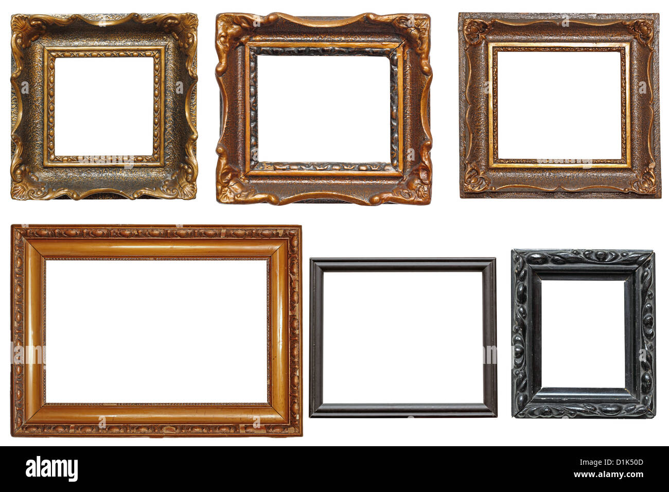 Colección de hermosos viejos marcos de madera para cuadros aislado sobre  fondo blanco Fotografía de stock - Alamy