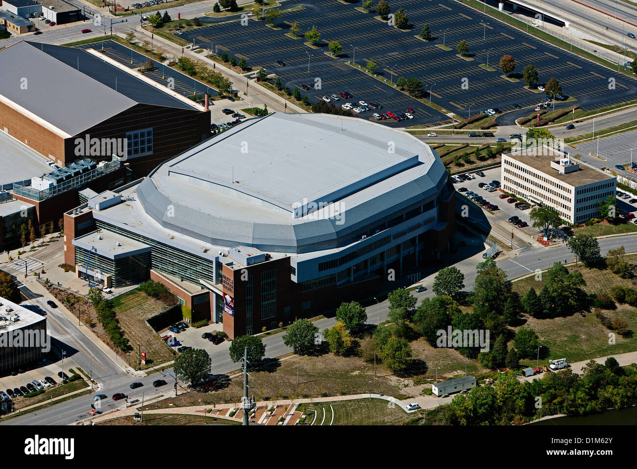 Fotografía aérea Wells Fargo Arena, Des Moines, Iowa Foto de stock
