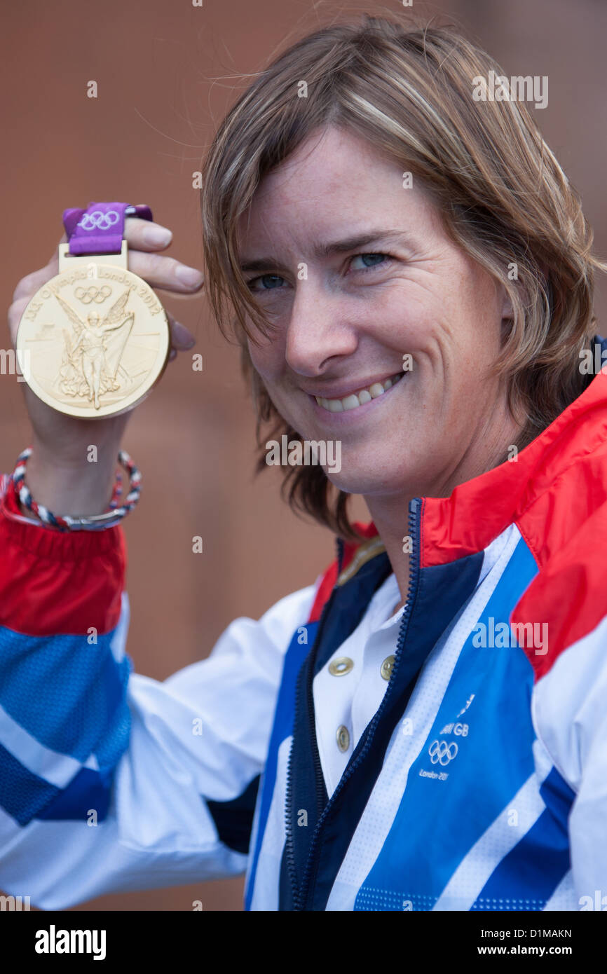 Katherine Grainger, Scottish medallista de oro olímpico, de remo, en los Juegos Olímpicos Londres 2012. Foto de stock