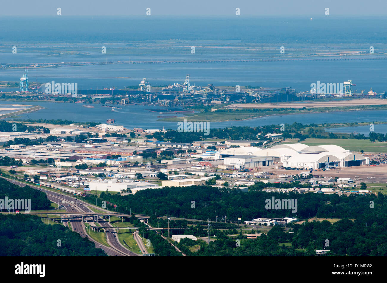 Vista aérea del aeropuerto Brookley Field, Mobile Alabama US Foto de stock