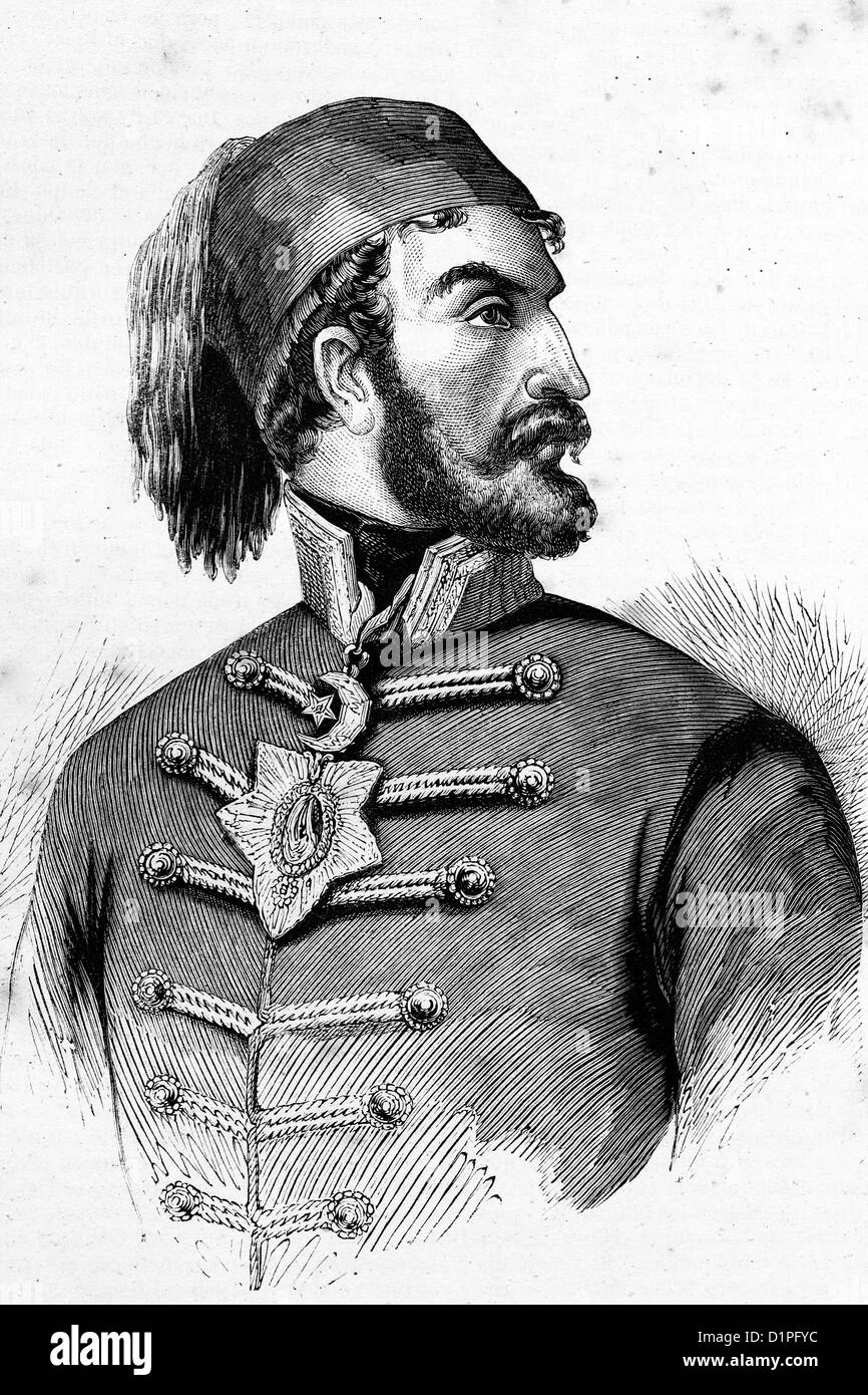 Omer Pacha o Omar Pasha (1806-1871) y gobernador general otomano. Ilustración de antigüedades, 1856. Foto de stock