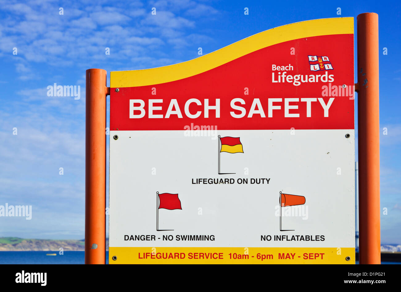 Playa reglas de advertencia de seguridad firmar Weymouth Dorset mar Inglaterra GB Europa UE Foto de stock