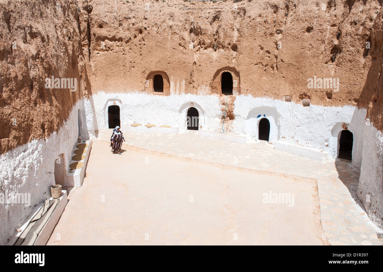 Al sur de Túnez, Matmata,la antigua casa bereber cuevas trogloditas Foto de stock