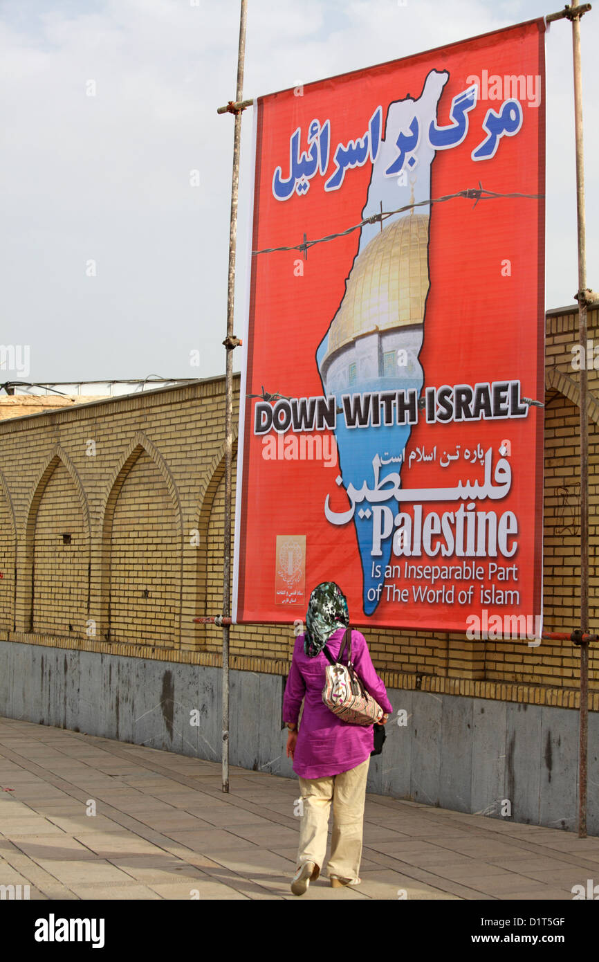 Pro-Palestinian iraní de propaganda contra el Estado de Israel, en Shiraz, Irán Foto de stock