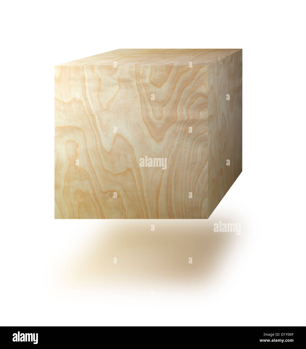 Cubo de madera sobre un fondo blanco. Foto de stock