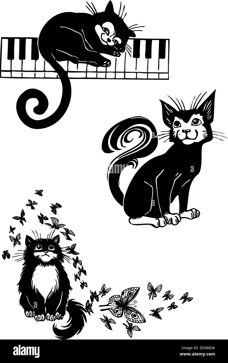 Gatos - estilizada elegancia y graciosos gatos. Foto de stock