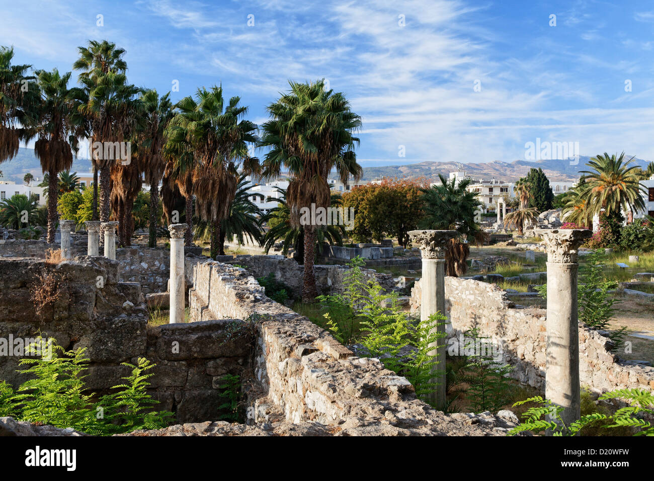 Las excavaciones de la antigua ciudad de Agora, la ciudad de Kos, Kos, islas del Dodecaneso, Grecia, Europa Foto de stock