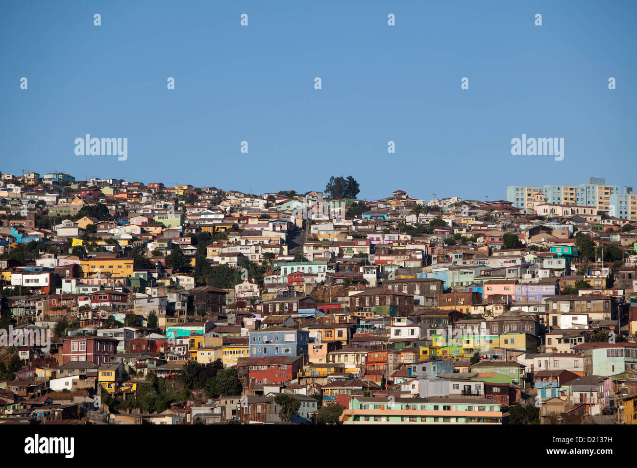 Coloridas casas en ladera, Valparaíso, Chile, Sudamérica Foto de stock