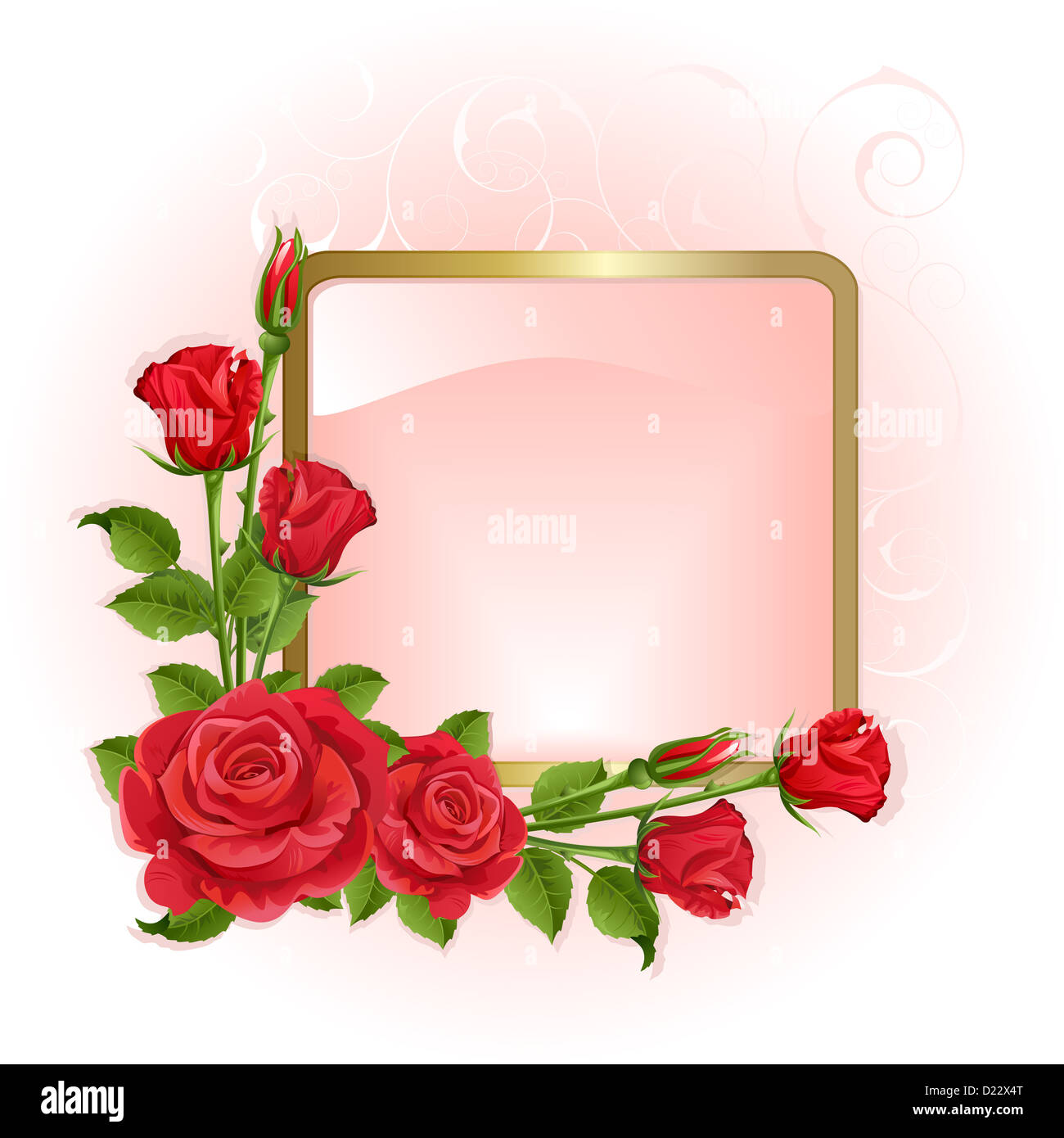 Fondo de color rosa con rosas rojas y marco dorado Fotografía de stock -  Alamy