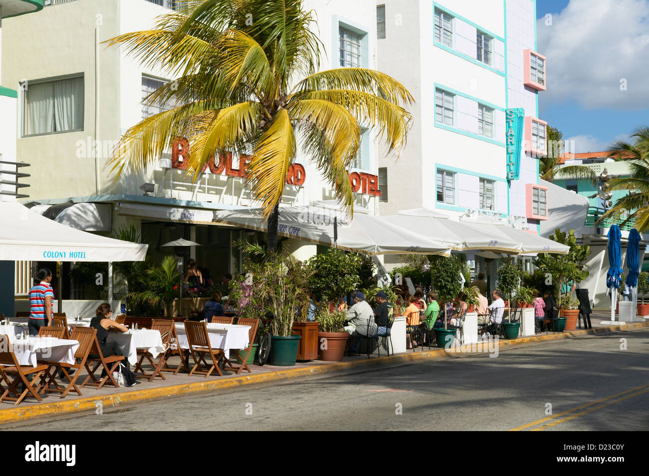 Miami South Beach Ocean Drive hoteles Foto de stock
