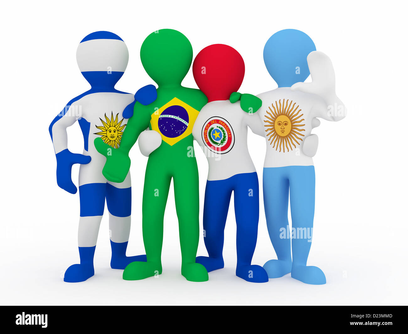 El Mercosur. La gente en el color de la bandera nacional de Brasil,  Argentina, Uruguay, Paraguay. 3d Fotografía de stock - Alamy