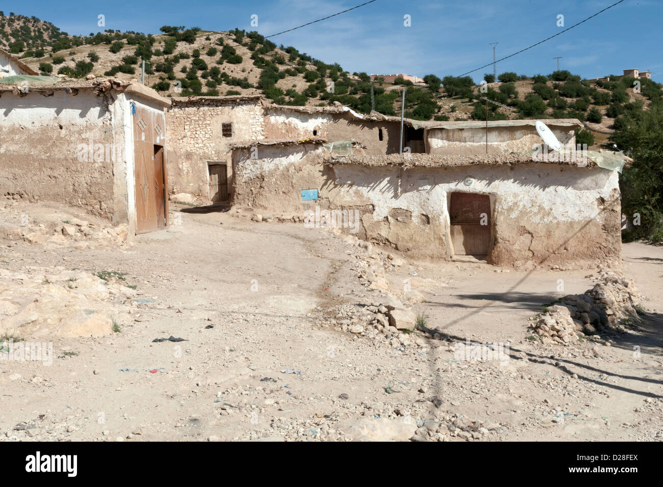 Adobe Homes, Berber Village de las montañas del Alto Atlas, Taroudant, Marruecos Foto de stock