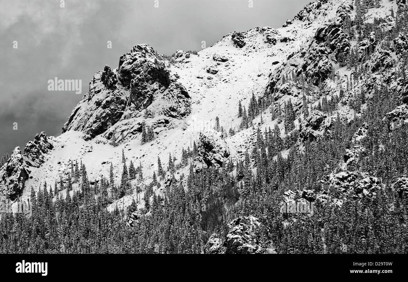 La nieve de las Montañas Rocosas Foto de stock