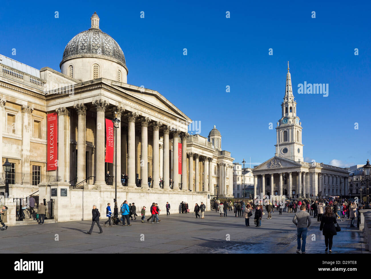 La National Gallery, Trafalgar Square, Londres, Inglaterra, Reino Unido. Foto de stock