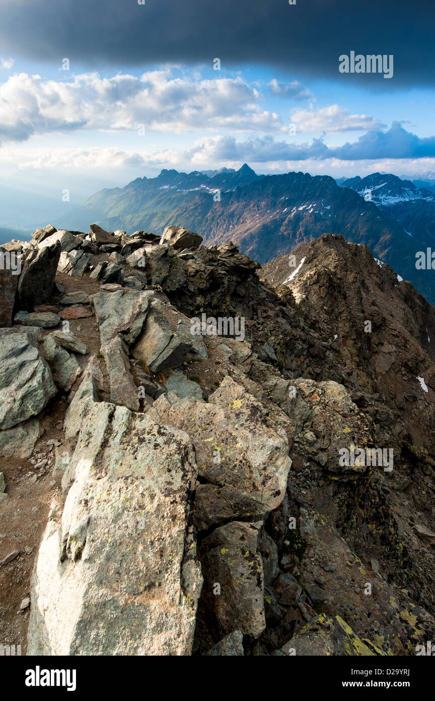 Panorama de montaña del Mont Pers, Diavolezza, Suiza Foto de stock