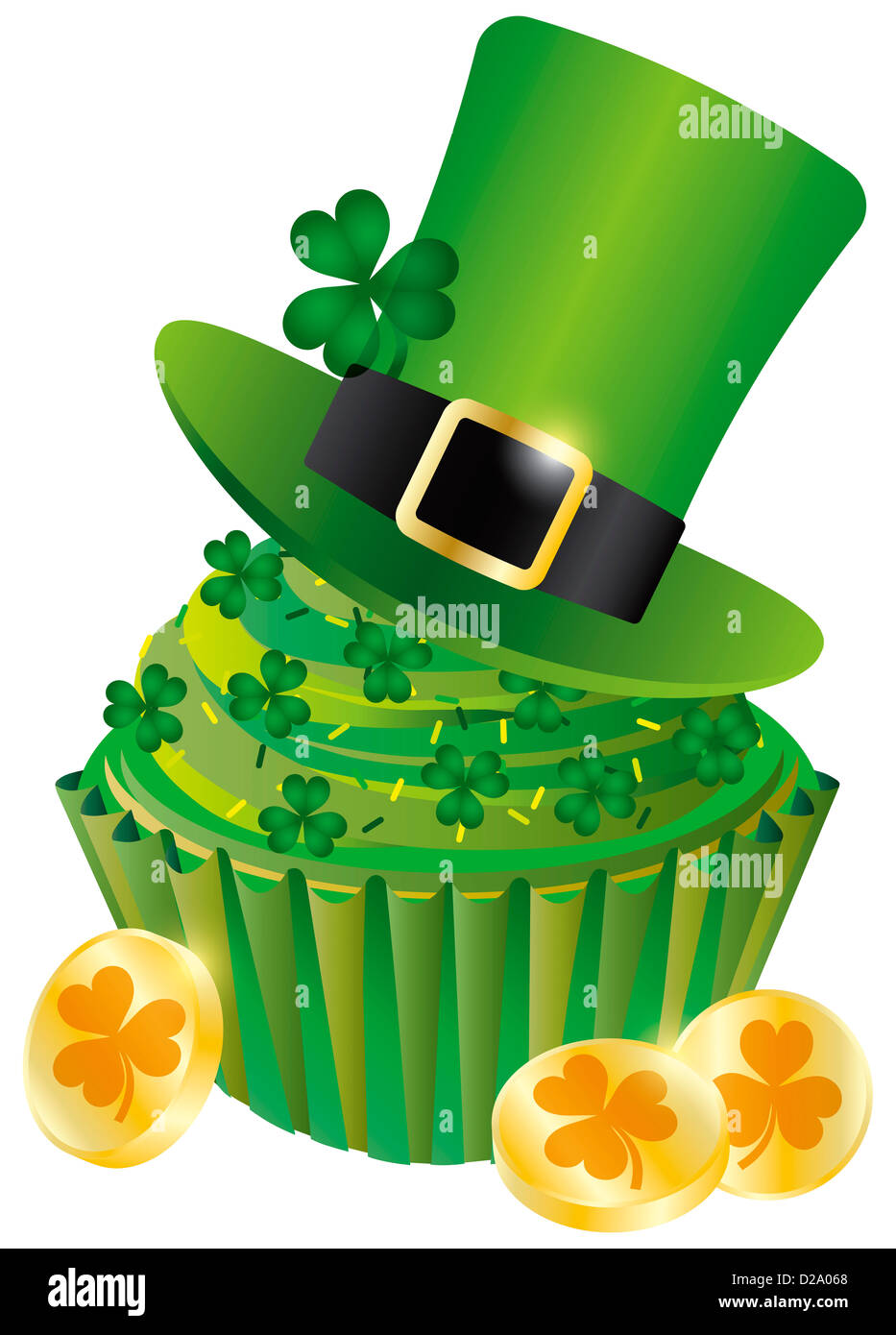 Diez años canta firma Día de San Patricio con sombrero de duende irlandés Shamrock Leaf en  Cupcake y monedas de oro ilustración aislado sobre fondo blanco Fotografía  de stock - Alamy