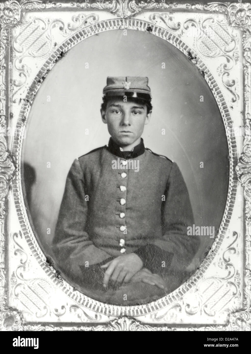 Guerra Civil Confederado retrato privado Pvt Edwin Francisco Jemison 2ª Regimiento C.S.A Louisiana entre 1860 1862 Aunque Foto de stock