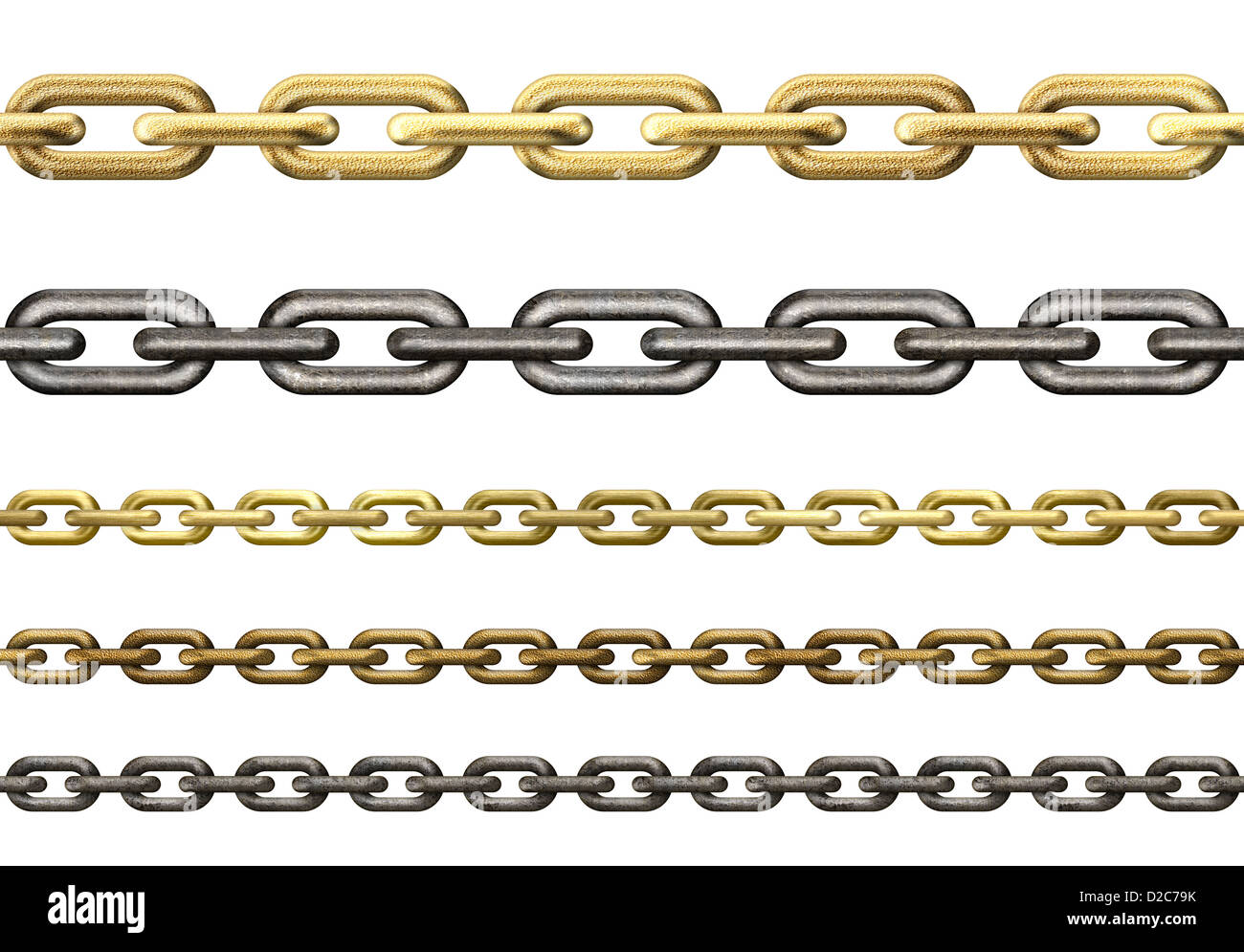 Colección de cadenas de metal aislado en blanco Foto de stock