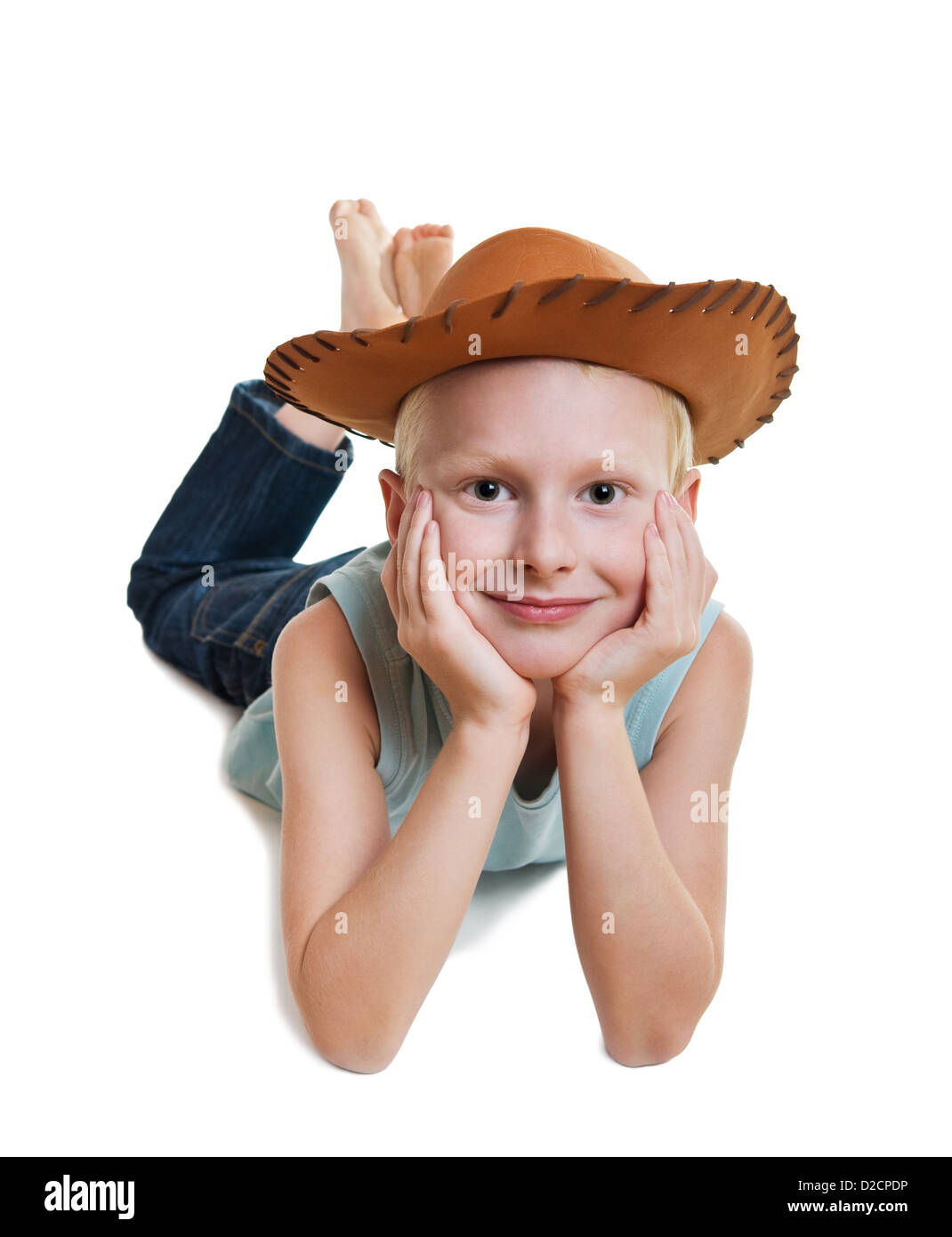 Niño en el sombrero de vaquero y chaleco vaquero Fotografía de stock - Alamy